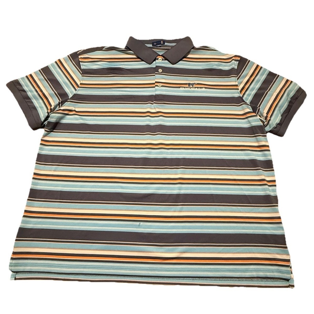 Stitch Polo Shirt Mens 2XL Blue Stripe Golf Golden Bear Club XXL‎ Stretch